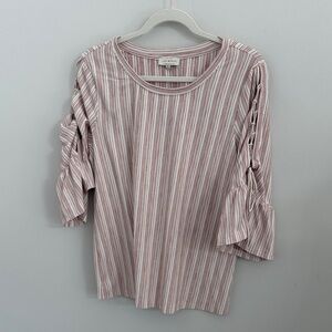 Lucky brand red and Striped Blouse with beautiful Ruched bell Sleeves detail
